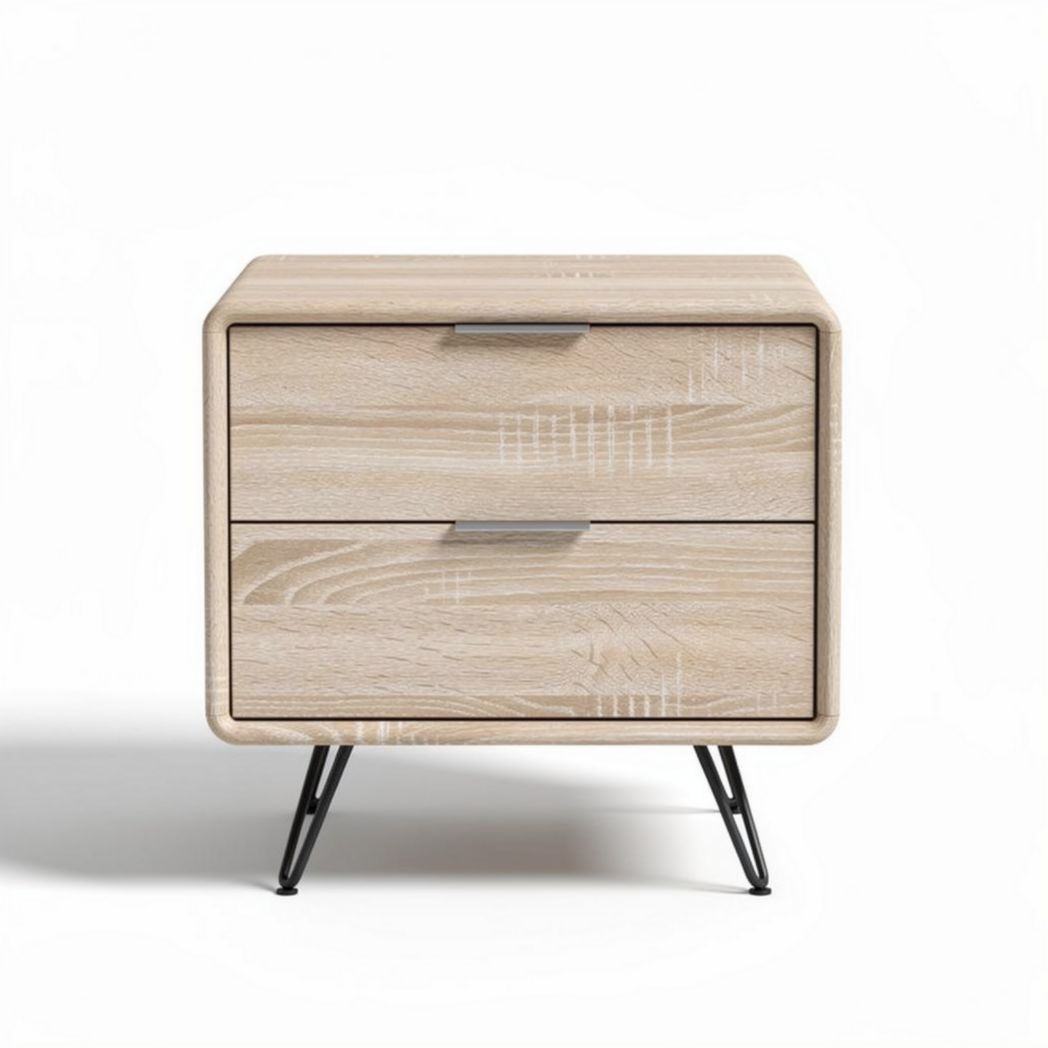 Wooden nightstand with two drawers and metal legs 50 x 45 x 40cm