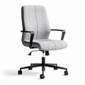 Gray upholstered office chair with adjustable height and swivel base