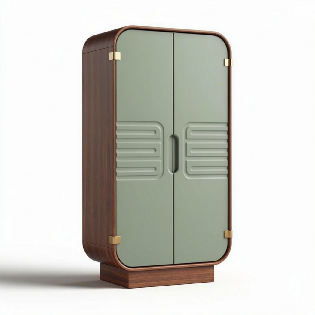Wooden storage cabinet with green doors and retro design 90 x 50 x 160cm