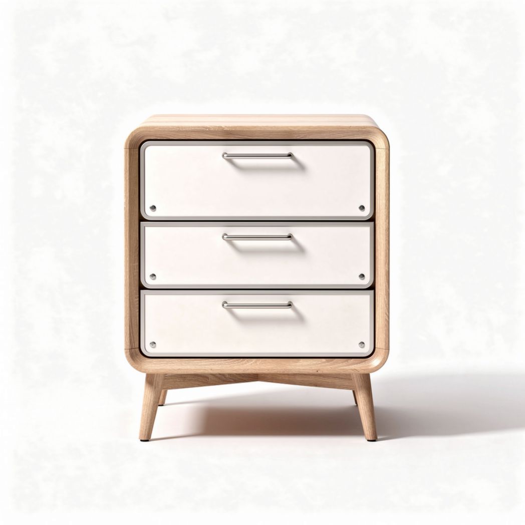 Wooden nightstand with three drawers and white finish 50 x 40 x 60cm