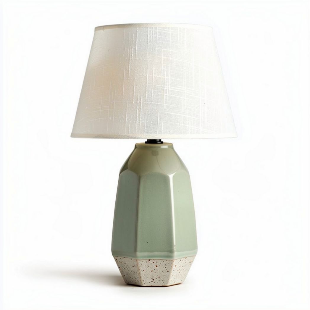 Ceramic table lamp with white fabric shade 20 x 20 x 35cm green and beige
