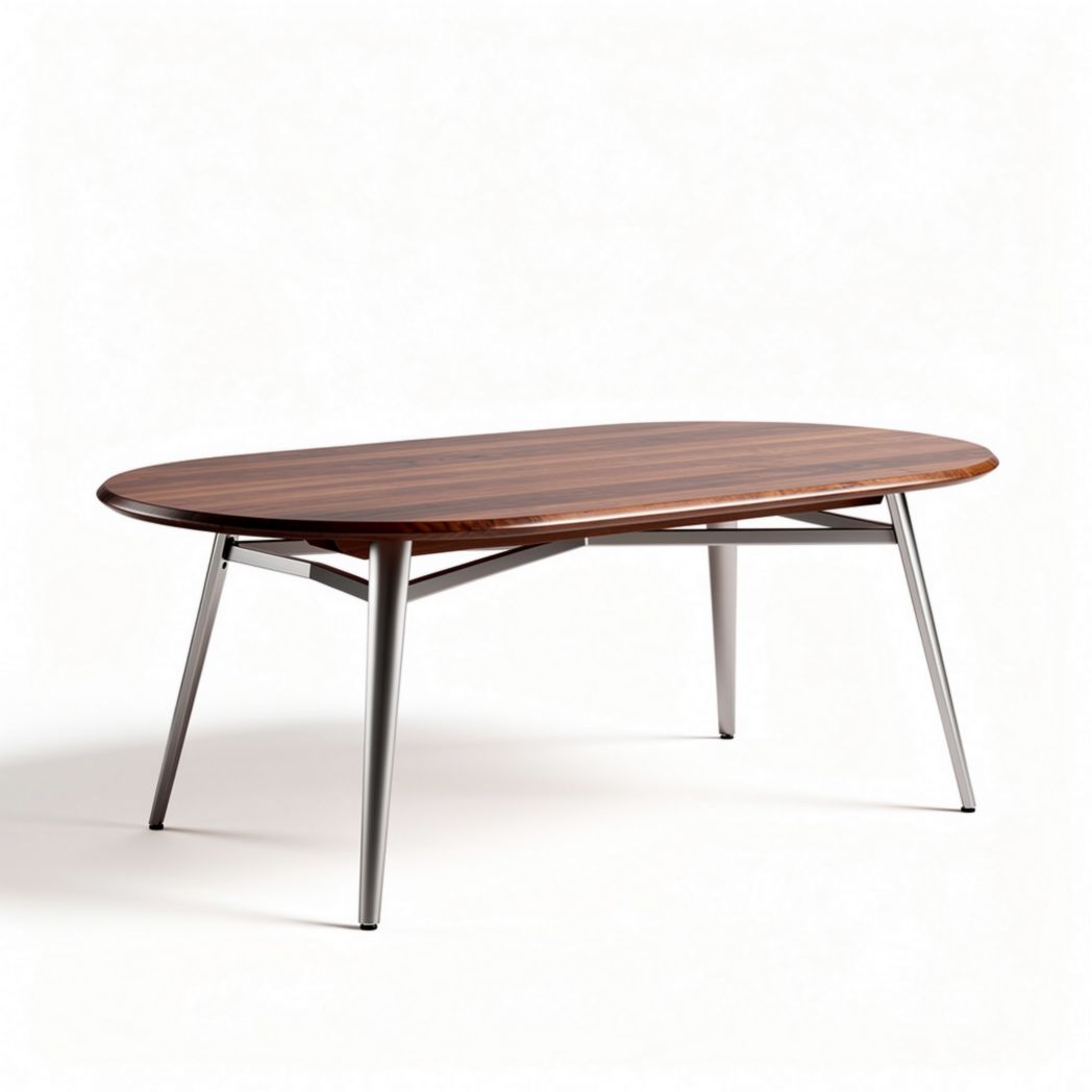 Oval dining table with wooden top and stainless steel legs 200 x 100 x 75cm
