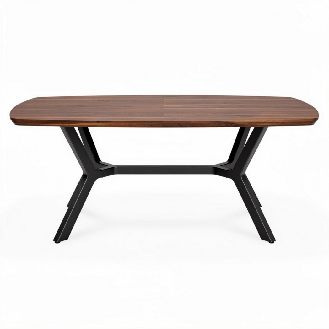 Modern extendable dining table with walnut finish and black metal legs 160 x 80 x 75cm