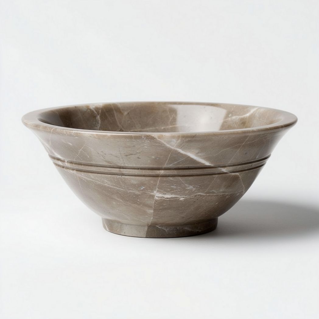Marble serving bowl 30 x 30 x 10cm for salad or fruit display in brown