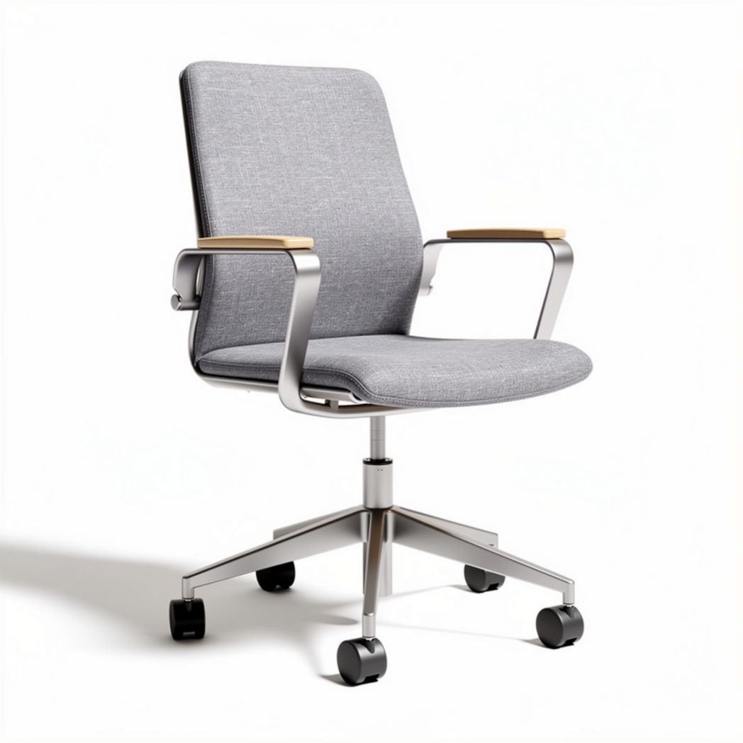 Grey fabric office chair with ergonomic design and metal base 60 x 60 x 90cm