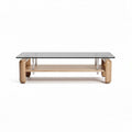 Wooden coffee table with glass top and storage shelf 120 x 60 x 40cm