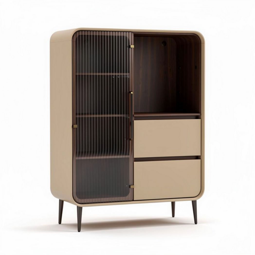 Modern wooden cabinet with glass doors and two drawers 80 x 45 x 120cm