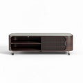 Wooden media console with open shelving and sliding door 120 x 40 x 45cm