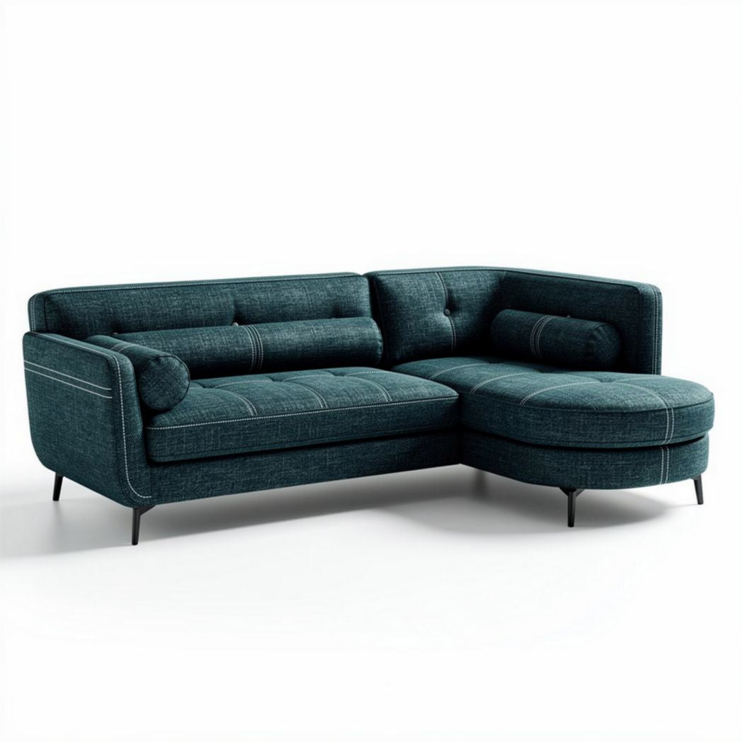 Fabric sectional sofa with chaise lounge in teal color 180 x 90 x 85cm
