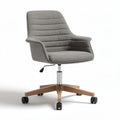 Adjustable gray fabric office chair with wooden base and caster wheels 55 x 55 x 85cm